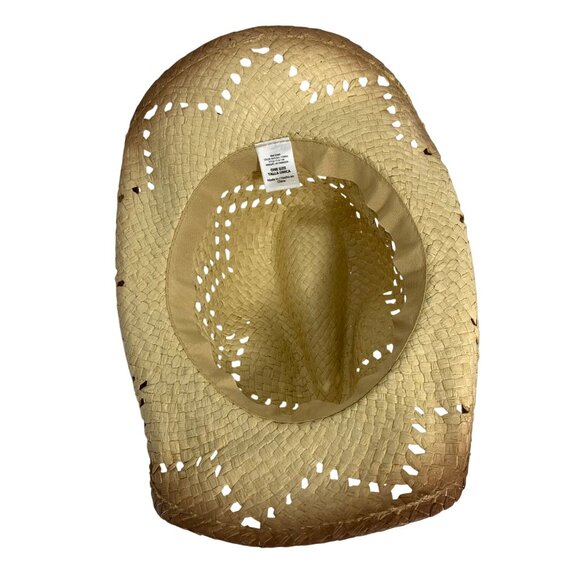 Western Woven Straw Cowboy Hat Turquoise Beaded Band Cutout Design Unisex OS - Picture 5 of 7